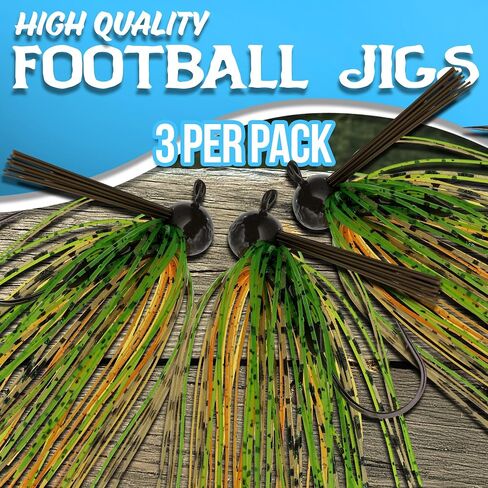 Reaction Tackle Football Jigs for Bass Fishing - Weedless Bait Design/Foot Ball Jig Head/Fishing Lures and Silicone Skirt - Also Pike, Walleye and Muskie and More (3-Pack) in Saudi Arabia