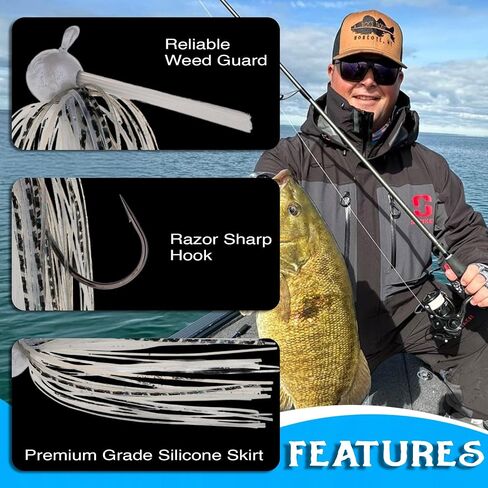 Reaction Tackle Football Jigs for Bass Fishing - Weedless Bait Design/Foot Ball Jig Head/Fishing Lures and Silicone Skirt - Also Pike, Walleye and Muskie and More (3-Pack) in Saudi Arabia