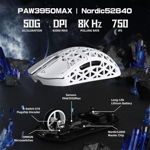 M5 Ultra Carbon Fiber 8khz اللاسلكي الماوس اللاسلكي ، مستشعر PAW3950 42 كيلو دبليو دبيني ، 39 جرام خفيفة الوزن 2.4 جيجا هرتز/BT/السلك in Saudi Arabia