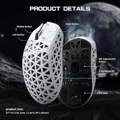 M5 Ultra Carbon Fiber 8khz اللاسلكي الماوس اللاسلكي ، مستشعر PAW3950 42 كيلو دبليو دبيني ، 39 جرام خفيفة الوزن 2.4 جيجا هرتز/BT/السلك in Saudi Arabia