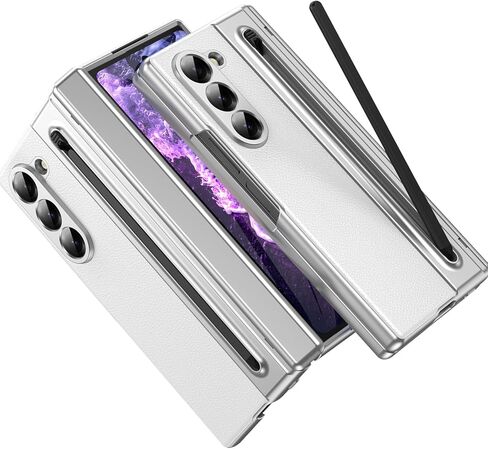 for Samsung Galaxy Z Fold 5 Case with [S Pen] [with Screen Protector & Hinge Protective] Leather Back Case, Protective Phone Case for Samsung Galaxy Z Fold 5 5G Phone Case with S Pen White in Saudi Arabia