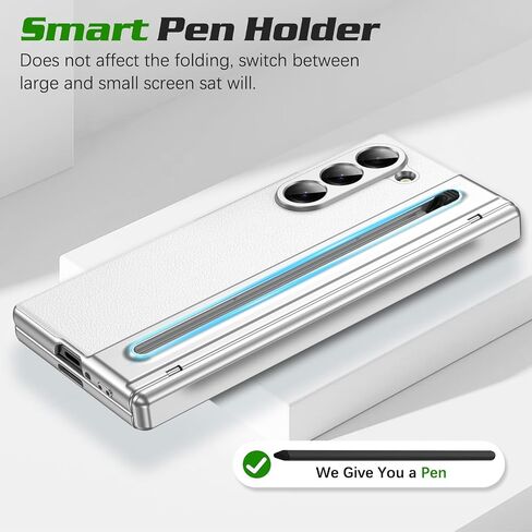 for Samsung Galaxy Z Fold 5 Case with [S Pen] [with Screen Protector & Hinge Protective] Leather Back Case, Protective Phone Case for Samsung Galaxy Z Fold 5 5G Phone Case with S Pen White in Saudi Arabia