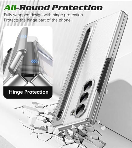 for Samsung Galaxy Z Fold 5 Case with [S Pen] [with Screen Protector & Hinge Protective] Leather Back Case, Protective Phone Case for Samsung Galaxy Z Fold 5 5G Phone Case with S Pen White in Saudi Arabia