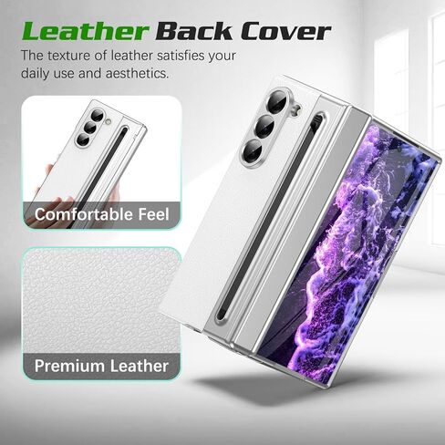 for Samsung Galaxy Z Fold 5 Case with [S Pen] [with Screen Protector & Hinge Protective] Leather Back Case, Protective Phone Case for Samsung Galaxy Z Fold 5 5G Phone Case with S Pen White in Saudi Arabia