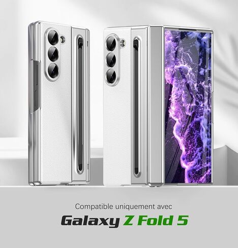 for Samsung Galaxy Z Fold 5 Case with [S Pen] [with Screen Protector & Hinge Protective] Leather Back Case, Protective Phone Case for Samsung Galaxy Z Fold 5 5G Phone Case with S Pen White in Saudi Arabia