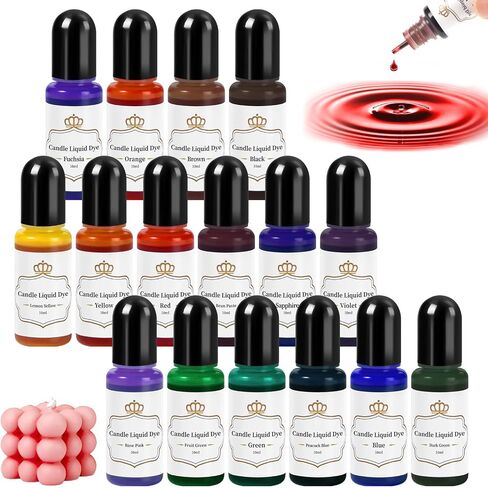 HTVRONT Candle Dye - 24 Assorted Colors Candle Making Supplies Liquid Candle Dye Set for Candle Making, 0.35oz/10ml Safe & Natural Candle Color Dye for Soy Wax, Beeswax, Gel, Palm Wax (24 Bottles) in Saudi Arabia