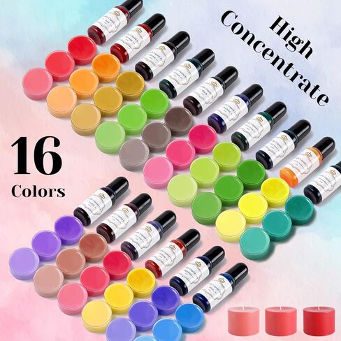 HTVRONT Candle Dye - 24 Assorted Colors Candle Making Supplies Liquid Candle Dye Set for Candle Making, 0.35oz/10ml Safe & Natural Candle Color Dye for Soy Wax, Beeswax, Gel, Palm Wax (24 Bottles) in Saudi Arabia