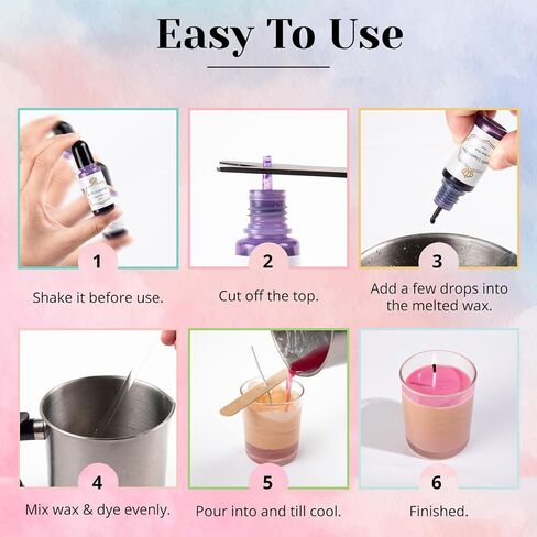 HTVRONT Candle Dye - 24 Assorted Colors Candle Making Supplies Liquid Candle Dye Set for Candle Making, 0.35oz/10ml Safe & Natural Candle Color Dye for Soy Wax, Beeswax, Gel, Palm Wax (24 Bottles) in Saudi Arabia