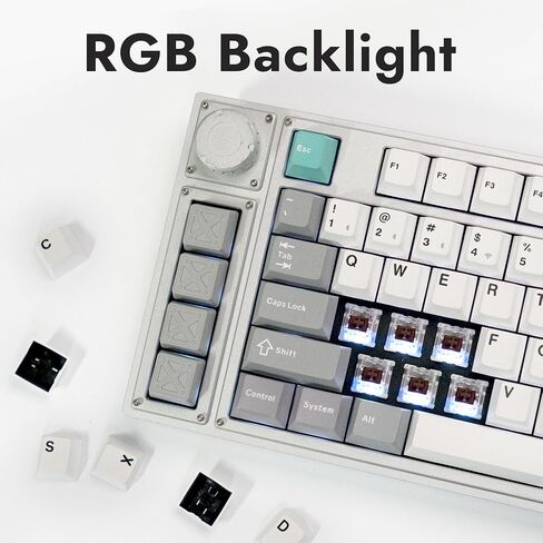 L3 TKL Layout Wireless QMK/Launcher Full-Metal Hot-Swappable RGB Backlight Custom Mechanical Keyboard for Windows/Linux, Gateron Red Switch, Fully Assembled Knob - Silver in Saudi Arabia