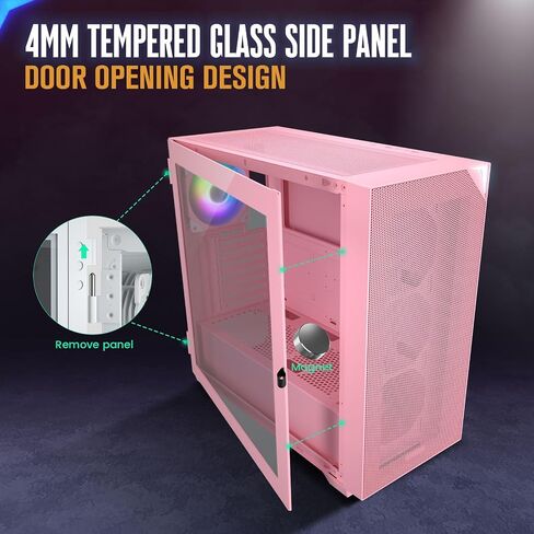 VETROO AL800 Full Tower PC Computer Case w/Door Opening Design Tempered Glass, E-ATX/ATX Support, Built-in ARGB LED Strip in Front Mesh Panel, Type-C Ready, 4Pcs 120mm Addressable RGB Fans -Pink in Saudi Arabia