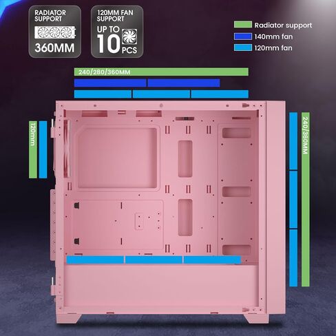 VETROO AL800 Full Tower PC Computer Case w/Door Opening Design Tempered Glass, E-ATX/ATX Support, Built-in ARGB LED Strip in Front Mesh Panel, Type-C Ready, 4Pcs 120mm Addressable RGB Fans -Pink in Saudi Arabia