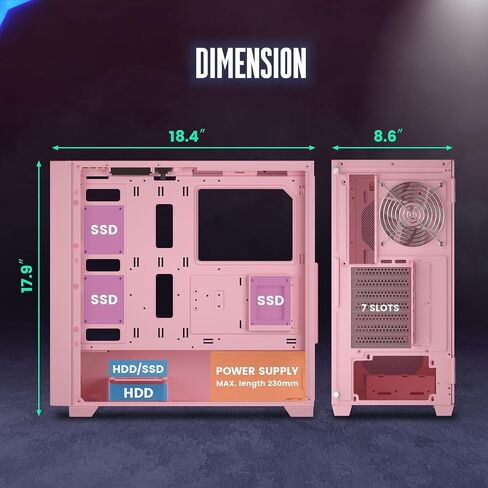 VETROO AL800 Full Tower PC Computer Case w/Door Opening Design Tempered Glass, E-ATX/ATX Support, Built-in ARGB LED Strip in Front Mesh Panel, Type-C Ready, 4Pcs 120mm Addressable RGB Fans -Pink in Saudi Arabia
