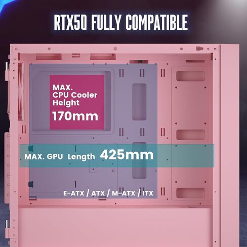VETROO AL800 Full Tower PC Computer Case w/Door Opening Design Tempered Glass, E-ATX/ATX Support, Built-in ARGB LED Strip in Front Mesh Panel, Type-C Ready, 4Pcs 120mm Addressable RGB Fans -Pink in Saudi Arabia