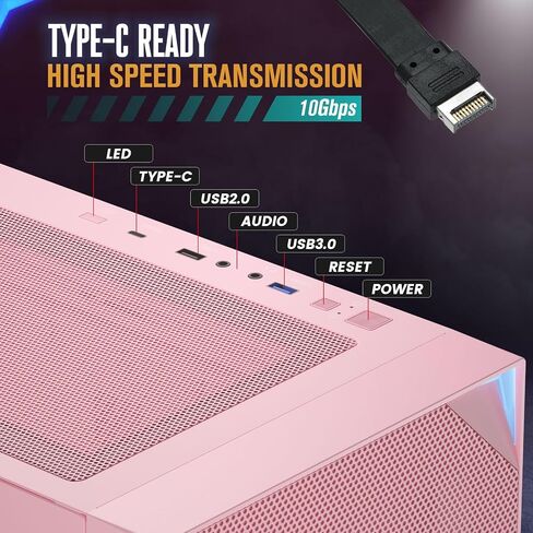 VETROO AL800 Full Tower PC Computer Case w/Door Opening Design Tempered Glass, E-ATX/ATX Support, Built-in ARGB LED Strip in Front Mesh Panel, Type-C Ready, 4Pcs 120mm Addressable RGB Fans -Pink in Saudi Arabia