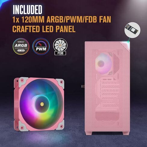 VETROO AL800 Full Tower PC Computer Case w/Door Opening Design Tempered Glass, E-ATX/ATX Support, Built-in ARGB LED Strip in Front Mesh Panel, Type-C Ready, 4Pcs 120mm Addressable RGB Fans -Pink in Saudi Arabia