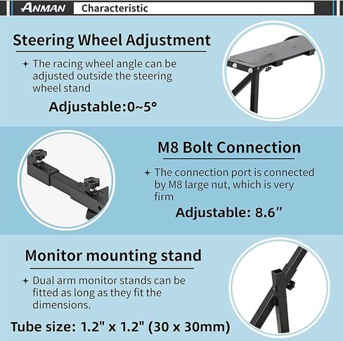 Anman G25 Racing Simulator Cockpit Adjustable Racing Steering Wheel Stand Fit for Logitech G29 G37 G920 G923, Thrustmaster T300R T500,FANTEC, Wheel Shifter Pedals NOT Included in Saudi Arabia