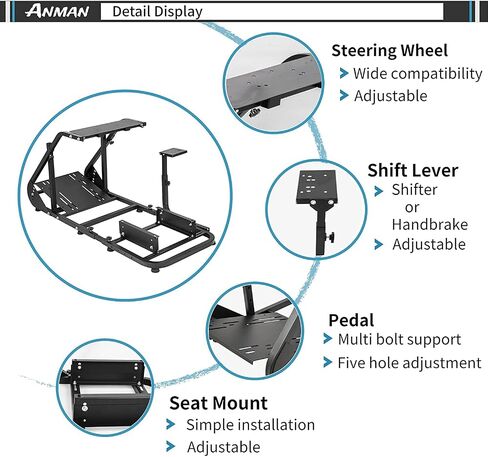Anman G25 Racing Simulator Cockpit Adjustable Racing Steering Wheel Stand Fit for Logitech G29 G37 G920 G923, Thrustmaster T300R T500,FANTEC, Wheel Shifter Pedals NOT Included in Saudi Arabia