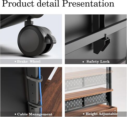 Fitueyes Rolling TV Stand مع أدراج من 70 إلى 100 شاشة تلفزيون كبيرة ， حامل تلفزيون Mobile على عجلات مع Pegboard و Wooden Resfl و Wooden Swit in Kuwait