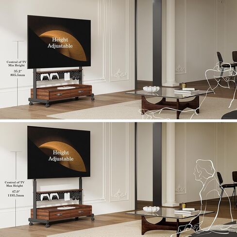Fitueyes Rolling TV Stand مع أدراج من 70 إلى 100 شاشة تلفزيون كبيرة ， حامل تلفزيون Mobile على عجلات مع Pegboard و Wooden Resfl و Wooden Swit in Kuwait