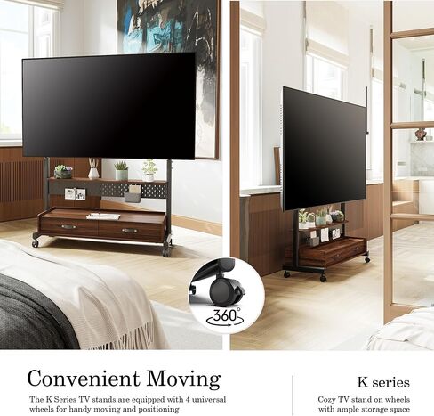 Fitueyes Rolling TV Stand مع أدراج من 70 إلى 100 شاشة تلفزيون كبيرة ， حامل تلفزيون Mobile على عجلات مع Pegboard و Wooden Resfl و Wooden Swit in Kuwait