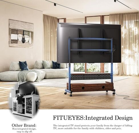 Fitueyes Rolling TV Stand مع أدراج من 70 إلى 100 شاشة تلفزيون كبيرة ， حامل تلفزيون Mobile على عجلات مع Pegboard و Wooden Resfl و Wooden Swit in Kuwait