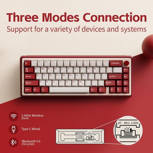 Chilkey Foxy65 Mechanical Keyboard with Knob, Gasket Mount 65% Aluminum Wireless Mechanical Keyboard, BT5.0/2.4GHz/USB-C, Hot Swappable, RGB Backlit Computer Custom Key Board for PC in Kuwait