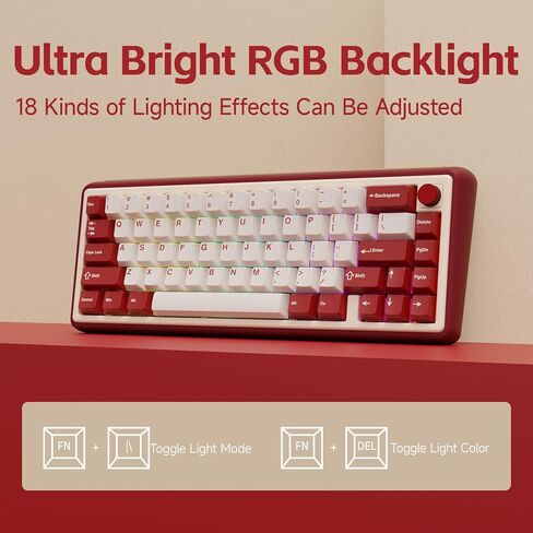 Chilkey Foxy65 Mechanical Keyboard with Knob, Gasket Mount 65% Aluminum Wireless Mechanical Keyboard, BT5.0/2.4GHz/USB-C, Hot Swappable, RGB Backlit Computer Custom Key Board for PC in Kuwait