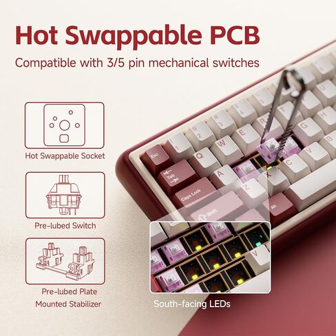 Chilkey Foxy65 Mechanical Keyboard with Knob, Gasket Mount 65% Aluminum Wireless Mechanical Keyboard, BT5.0/2.4GHz/USB-C, Hot Swappable, RGB Backlit Computer Custom Key Board for PC in Kuwait