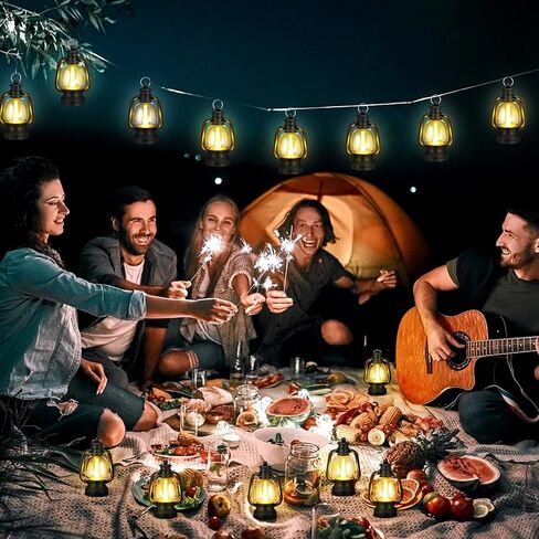 Ferraycle 12 Pcs Halloween Mini Lantern Decorative with LED Candle 4'' Small Lantern Table Centerpiece Vintage Christmas Lantern Ornament Camping Hanging Lantern Bulk for Western Cowboy Decor (Black) in Saudi Arabia