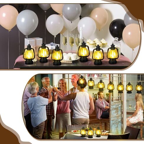 Ferraycle 12 Pcs Halloween Mini Lantern Decorative with LED Candle 4'' Small Lantern Table Centerpiece Vintage Christmas Lantern Ornament Camping Hanging Lantern Bulk for Western Cowboy Decor (Black) in Saudi Arabia