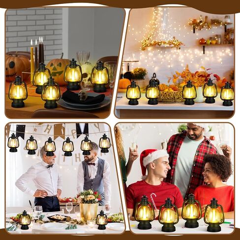 Ferraycle 12 Pcs Halloween Mini Lantern Decorative with LED Candle 4'' Small Lantern Table Centerpiece Vintage Christmas Lantern Ornament Camping Hanging Lantern Bulk for Western Cowboy Decor (Black) in Saudi Arabia