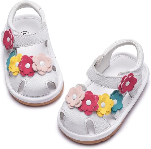Skeblo Toddler Girls Squeaky Shoes Flower Punch Baby Mary Jane Flats Sandals (Removable Squeakers) in Saudi Arabia
