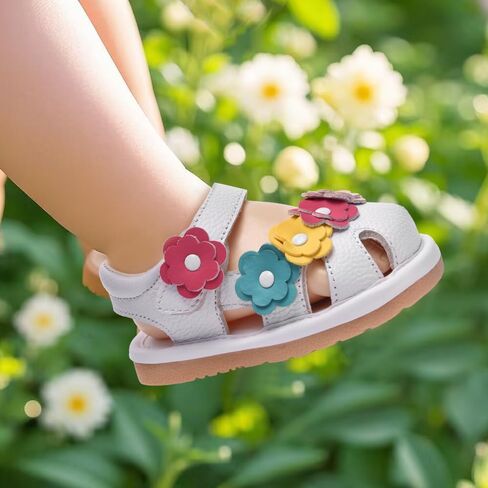 Skeblo Toddler Girls Squeaky Shoes Flower Punch Baby Mary Jane Flats Sandals (Removable Squeakers) in Saudi Arabia