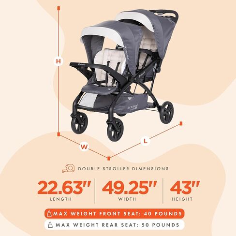 Baby Trend Sit N Stand Double Stroller 2.0 DLX with 5 Point Safety Harness, Canopy, Extra Basket, 2 Cup Holders, and Covered Compartment, Magnolia in Saudi Arabia