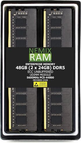 NEMIX RAM 48GB (2X24GB) DDR5 5600MHZ PC5-44800 2Rx8 1.1V CL46 288-PIN ECC Unbuffered UDIMM KIT Compatible with ASRock B850 Steel Legend WiFi Motherboard in Kuwait