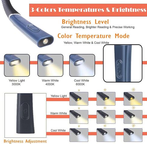 Rechargeable LED Neck Reading Light – 3 Color Modes & 3 Brightness Levels, Flexible & Adjustable Arms, Non-Slip Design, 60-80 Hr Long Lasting, Soft Silicone Comfort for Book Lovers Gray in Saudi Arabia
