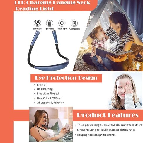 Rechargeable LED Neck Reading Light – 3 Color Modes & 3 Brightness Levels, Flexible & Adjustable Arms, Non-Slip Design, 60-80 Hr Long Lasting, Soft Silicone Comfort for Book Lovers Gray in Saudi Arabia