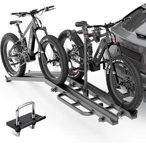 2 EBike Rack with Ramp, 2" Hitch Mounted Carrier Bike Racks Platform, 200 Lbs Max Loading for Standard, 5" Fat Tire and Electric Bicycles, Foldable E-Bike Rack for SUVs Cars Trucks Vans