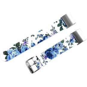 Floral FL-2 Blue Roses Band Compatible with Fitbit Charge 6 5 4 3 and Charge 2 Tracker Leather Strap
