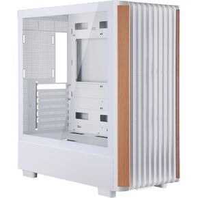 ATX Mid Tower Gaming PC Case - Tempered Side Glass Panel - Dual Chamber - Walnut Wood Front - Can Build in 12 ARGB PWM Fans High Airflow 360MM RAD Supports for ATX/mATX/Mini ITX Motherboards White