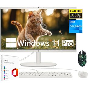 HP 21.5" FHD All-in-One Desktop Computer, Intel Celeron J4025, Intel UHD Graphics, Business Desktop, 16GB RAM, 1TB SSD, WiFi 6, Microsoft Office Lifetime License, Win 11 Pro - Cashmere White
