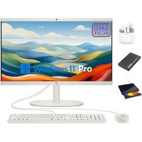 HP All-in-One Desktop Computer, 21.5" 1080P FHD Display, 32GB RAM, 1.5TB Storage (1TB SSD+500GB Ext. Drive), Dual-Core Intel Celeron CPU, Webcam, HubxcelAccessory, Win 11 Pro, Mouse&Keyboard