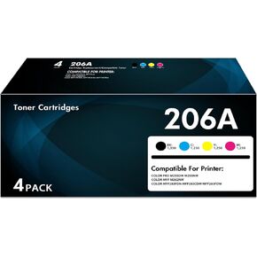 206A خراطيش الحبر 4 عبوات مع رقاقة | استبدال HP 206A W2110A 206X W2110X عالية العائد للليزر LASERJET MFP M283FDW M283CDW M283 PRO M255DW M255 حبر الطابعة (أسود سايان أرجواني أصفر)