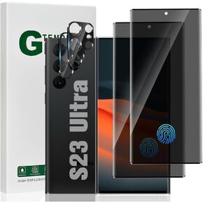 (2+2 Pack) For S23 Ultra Privacy Screen Protector, Camera Lens Protector,9H Tempered Glass, Full Coverage, Fingerprint Unlock, High Sensitivity Touch, For S23 Ultra 5G (6.8 Inch)
