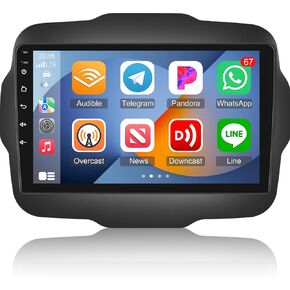4+64G Android Car Radio for Jeep Renegade 2015 2016 2017 2018 2019 2020 - Wireless Carplay & Android Auto - 9 Inch Touchscreen Radio with 32 EQ DSP, WiFi, GPS, Split Screen + AHD Rear View Camera