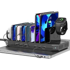 Unitek USB C Charging Station for Multiple Devices Apple, 96W 6 Port Charging Dock with Type-C PD 60W, Fireproof Fast Charging Stand with Smartwatch & Airpods Holder for iPhone, iPad, Tablet, MacBook