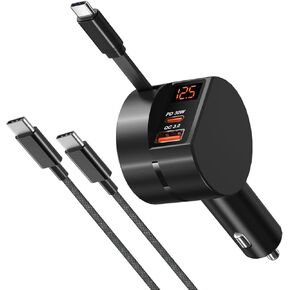 Retractable Car Charger, Besgoods USB C Car Accessories Adapter 78W for iPhone 16 Pro Max Fast Charging Cigarette Lighter Adapter Multi-Ports for iPhone 15 14 13 iPad Galaxy, USB C to C Cable Included