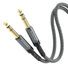 BlueRigger 3.5mm to 6.35mm Audio Cable (15FT, Bi-Directional, 3.5mm 1/8" Male TRS to 6.35mm 1/4" Male TRS, Braided Stereo Audio Cable for Cellphone, Amplifiers, Guitar, Speaker