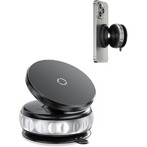Vacuum Suction Magnetic Car Phone Holder, 360° Adjustable Car Phone Mount, Suction Cup Cell Phone Holders for Your Car Compatible with iPhone Android and All Smartphones (Black)