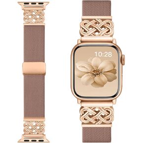شريط حلقة منفرد مسطّب متوافق مع نطاقات Apple Watch للنساء الرجال 40 مم 38 مم 41 مم 42 مم ، نايلون ناعم مغناطيسي مع شريط مشبك متشابك المصمم لسلسلة Iwatch 10/9/8/7/6/5/5/2/2/2/1/SE